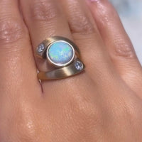 Opal and diamond ring in 14 carat matt gold-Vintage & retro rings-The Antique Ring Shop