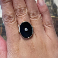 Onyx and old cut diamond ring in 14 carat gold-Vintage Rings-The Antique Ring Shop