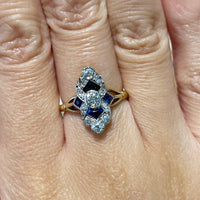 Edwardian sapphire and diamond navette ring-Antique rings-The Antique Ring Shop