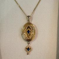 Vintage locket with sapphires-Pendants-The Antique Ring Shop
