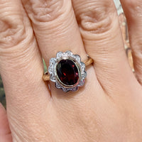 Garnets and diamond ring in 14 carat gold-engagement rings-The Antique Ring Shop