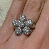 White gold flower ring with diamonds-Vintage Rings-The Antique Ring Shop