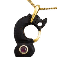 Ebony gold and ruby serpent pendant-Pendants-The Antique Ring Shop