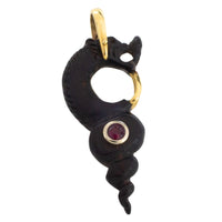 Ebony gold and ruby serpent pendant-Pendants-The Antique Ring Shop