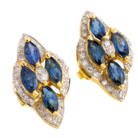 Sapphire and diamond marquise sdud earrings in 18 carat gold-Earrings-The Antique Ring Shop