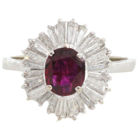 Baguette diamond and ruby ring in white gold