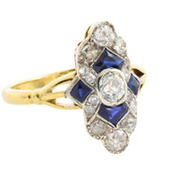Edwardian sapphire and diamond navette ring-Antique rings-The Antique Ring Shop