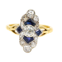 Edwardian sapphire and diamond navette ring-Antique rings-The Antique Ring Shop