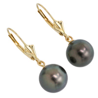 Grey pearl earrings in 14 carat gold-Earrings-The Antique Ring Shop