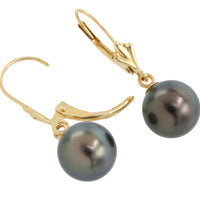Grey pearl earrings in 14 carat gold-Earrings-The Antique Ring Shop