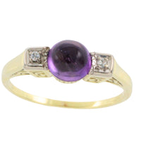 Cabochon amethyst ring with diamonds-Vintage Rings-The Antique Ring Shop