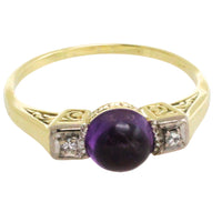 Cabochon amethyst ring with diamonds-Vintage Rings-The Antique Ring Shop