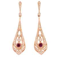 Ruby and diamond pendant earrings in rose gold-Earrings-The Antique Ring Shop