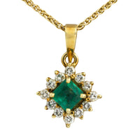 Emerald and diamond pendant in 14 carat gold-Pendants-The Antique Ring Shop