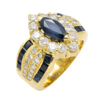 Marquise sapphire and diamond ring in 18 carat gold-Vintage Rings-The Antique Ring Shop