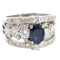 14 carat white gold sapphire and diamond ring-Vintage Rings-The Antique Ring Shop