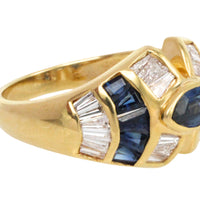 Sapphire and baguette cut diamond ring