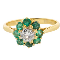 Emerald and diamond ring in platinum and gold-engagement rings-The Antique Ring Shop