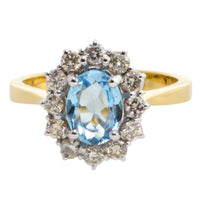 Aquamarine and diamond ring in 18 carat gold