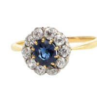 Edwardian sapphire an old cut diamond cluster ring-Antique rings-The Antique Ring Shop