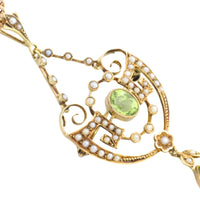 Peridot and pearl pendant and chain-Pendants-The Antique Ring Shop