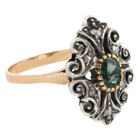 Sapphire and rose diamond ring in silver and gold