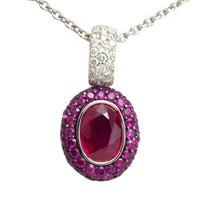 Ruby and diamond pendant in white gold-Pendants-The Antique Ring Shop