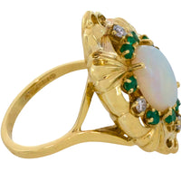 Opal emerald and diamond marquise ring
