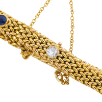 Vintage mesh sapphires and diamond bracelet-Bracelets-The Antique Ring Shop