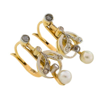 Pearl and rose diamond earrings in 18 carat gold