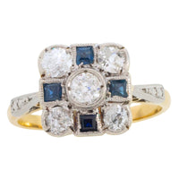 Art Deco old cut diamond and sapphire ring