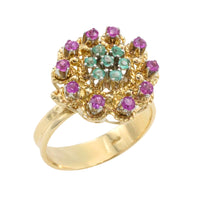 Emerald and ruby cluster ring