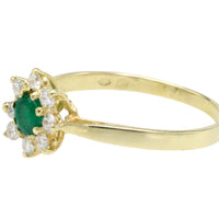 Emerald and diamond cluster ring-Vintage Rings-The Antique Ring Shop
