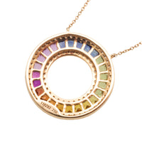 Multi colored carre cut sapphire and diamond pendant