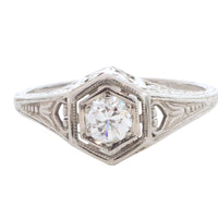 Vintage Art Deco diamond ring in platinum-engagement rings-The Antique Ring Shop