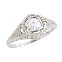 Vintage Art Deco diamond ring in platinum-engagement rings-The Antique Ring Shop