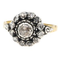 Rose diamond cluster ring in silver and gold
