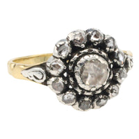 Rose diamond cluster ring in silver and gold
