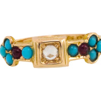 Victorian rose diamond, ruby and turquise ring from 1874