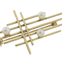 14 carat gold bar brooch with pearls-Brooches-The Antique Ring Shop