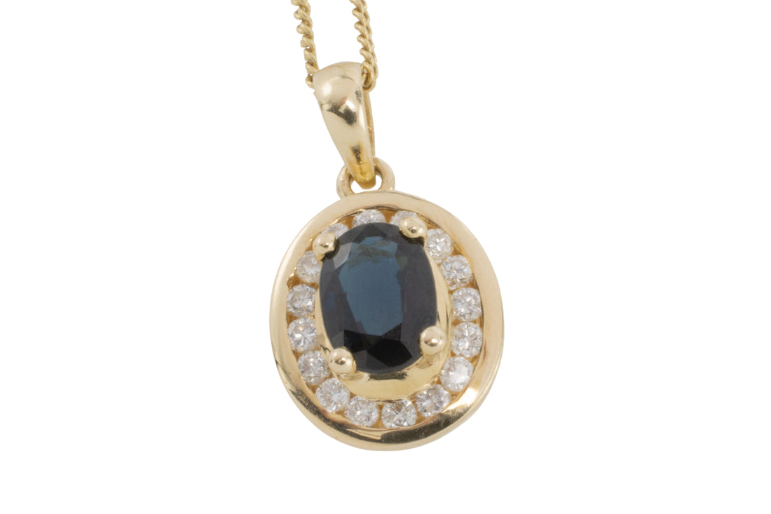 Sapphire an diamond pendant-Pendants-The Antique Ring Shop