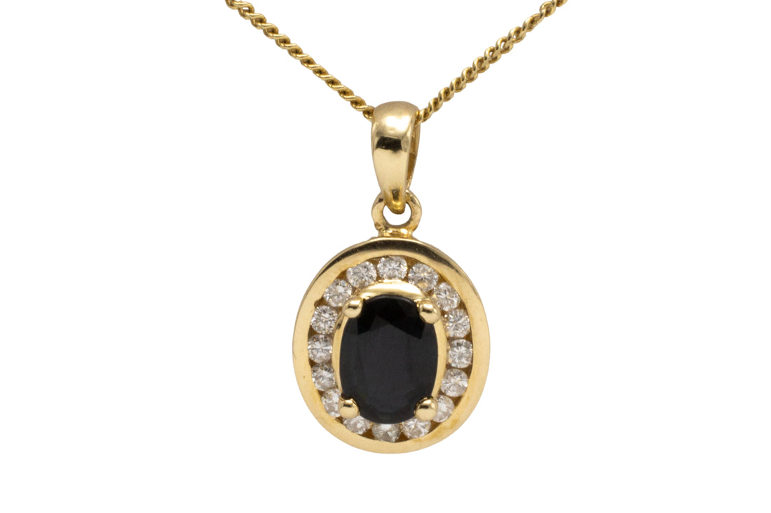 Sapphire an diamond pendant-Pendants-The Antique Ring Shop