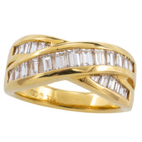 Baguette diamond crossover ring in 18 carat gold-Vintage Rings-The Antique Ring Shop