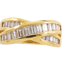 Baguette diamond crossover ring in 18 carat gold-Vintage Rings-The Antique Ring Shop