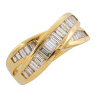 Baguette diamond crossover ring in 18 carat gold-Vintage Rings-The Antique Ring Shop