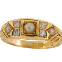 Victorian old cut diamond and pearl ring from 1889-Antique rings-The Antique Ring Shop