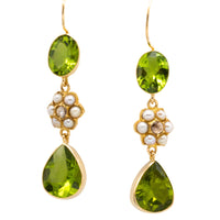 Victorian peridot, pearl and rose diamond earrings-Earrings-The Antique Ring Shop