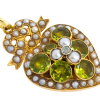Victorian peridot and pearl pendant and chain-Pendants-The Antique Ring Shop