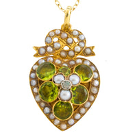 Victorian peridot and pearl pendant and chain-Pendants-The Antique Ring Shop