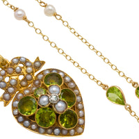 Victorian peridot and pearl pendant and chain-Pendants-The Antique Ring Shop